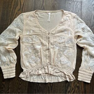 Anthropologie Cream Floral Embroidered Blouse